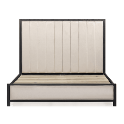 Soho Cream Velvet Bed with Black Wood Frame