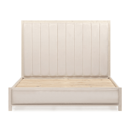 Soho Cream Velvet Bed with Cream Wood Frame