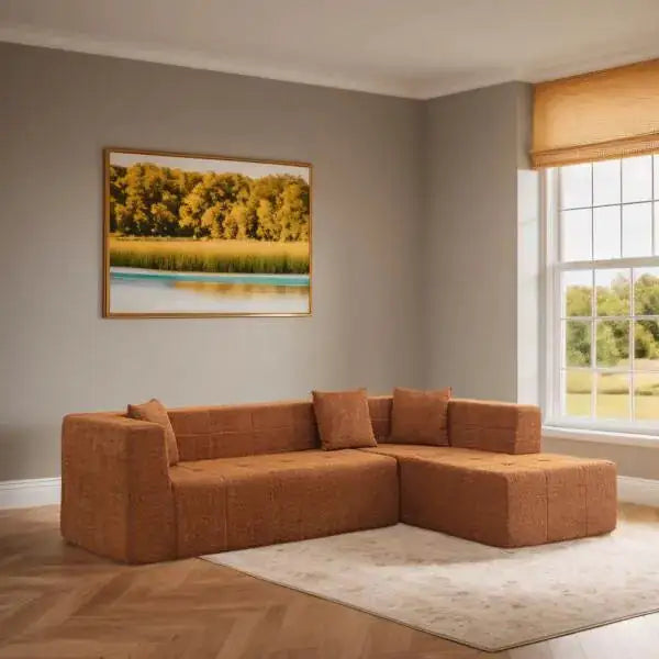 Modular L-Shaped Sectional Floor Couch, Deep Seat Tufted Sofa