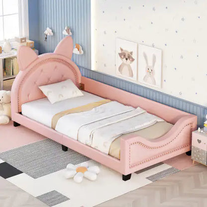 Twin Bed Frame - Pink Bed for Girls Bedroom - Cartoon Bed