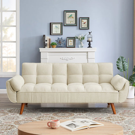 Beige Corduroy Convertible Sleeper Sofa Bed