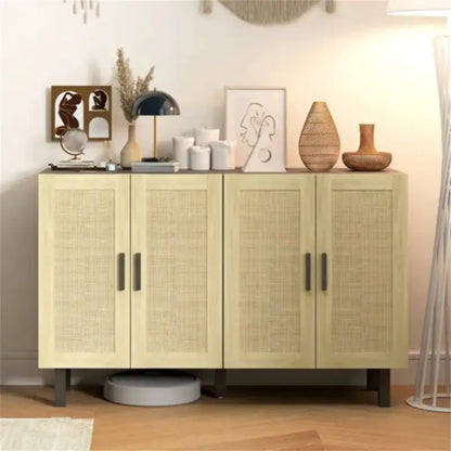 Boho Rattan Kitchen Storage Cabinet, Minimalist Buffet Sideboard