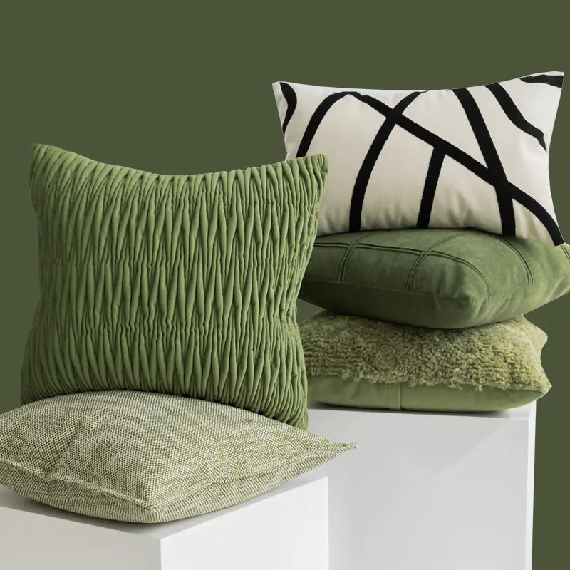 Green 3D Pleated Sofa Set with Pillows