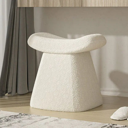 White Vanity Stool - Fluffy Lamb Wool Makeup Chair
