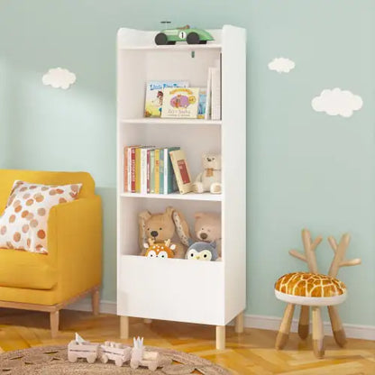 4 Tier Kids Bookcase and Toy Organizer, White Kids Bookshelf