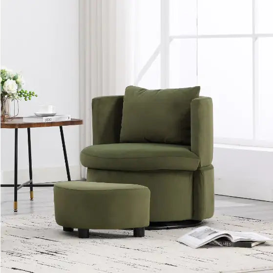 Upholstered Bucket Armchair with Ottoman and Hidden Storage