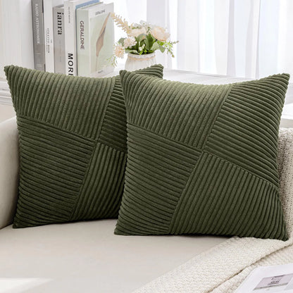 Olive Green Corduroy Patchwork Pillow Covers Set