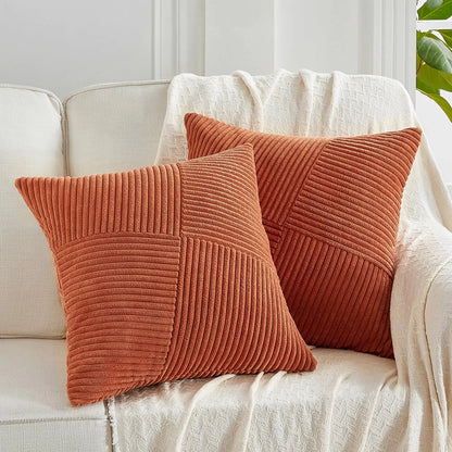 2 Burnt Orange Corduroy Boho 20x20" Pillow Covers