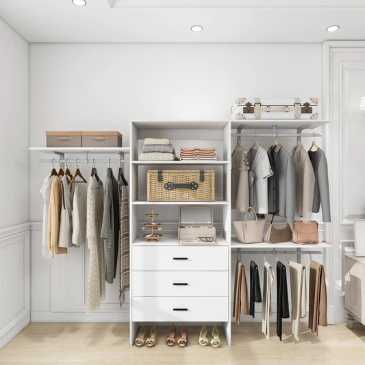 Contemporary Wardrobe, White Clothes Organizer with Shelves