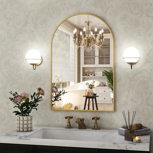 Arched Gold Bathroom Vanity Wall Mirror 16x24"