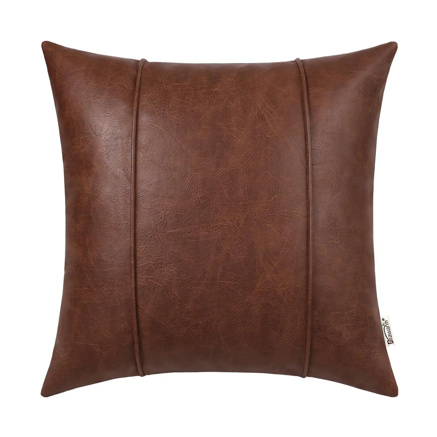 20"x20" Dark Brown Faux Leather Pillow Cover with Piping