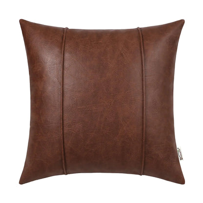 20"x20" Dark Brown Faux Leather Pillow Cover with Piping