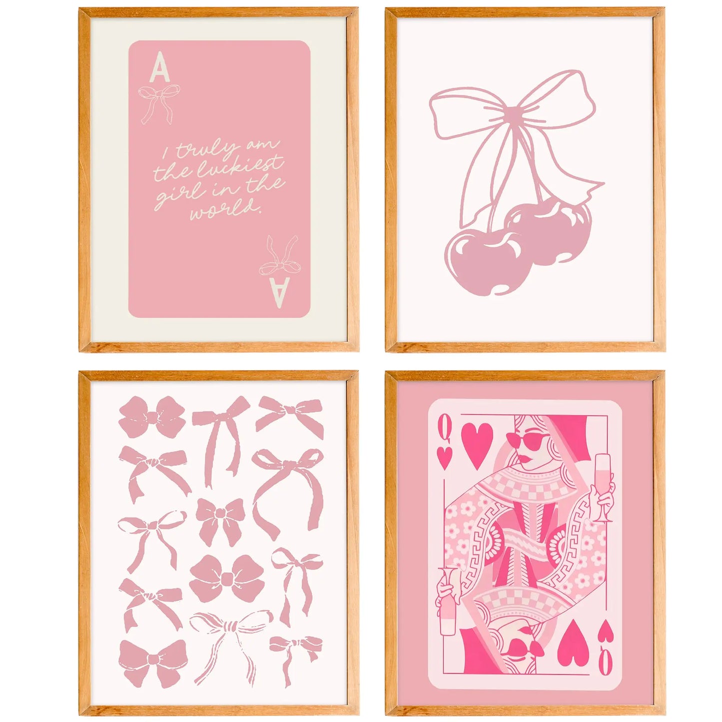 Pink Wall Art - Set of Four Pink Coquette Bow Posters