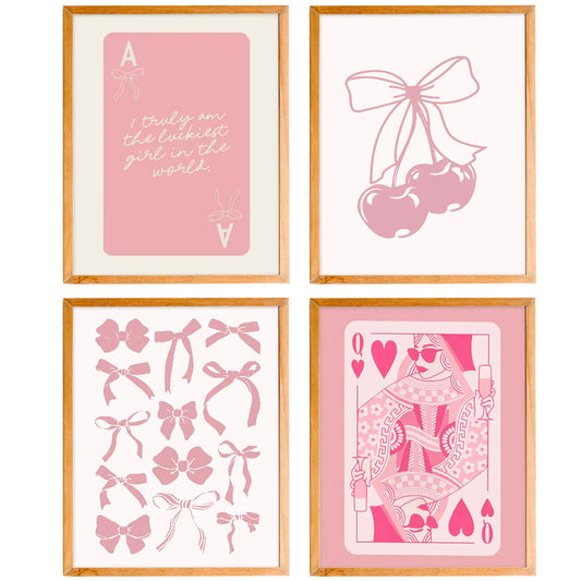 Pink Wall Art - Set of Four Pink Coquette Bow Posters