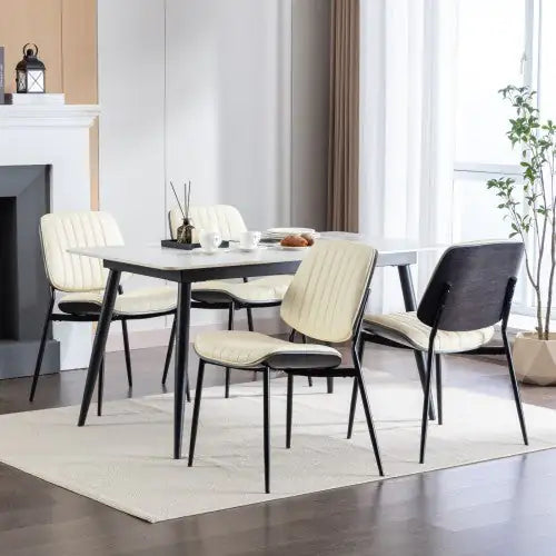 Set of 2 Beige Faux Leather Mid-Century Dining Chairs