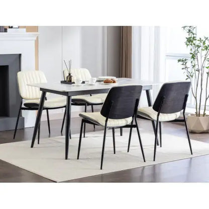 Set of 2 Mid Century Dining Chairs, Beige Faux Leather Dining Chairs