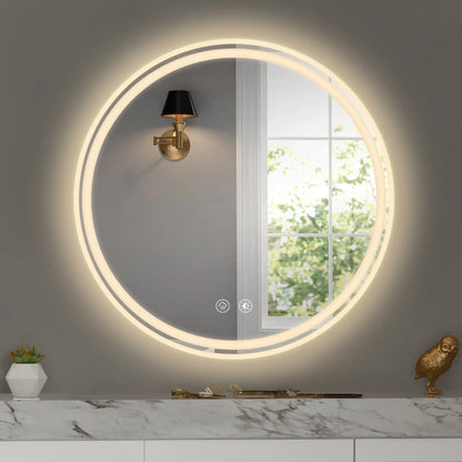 28” Round Mirror - Bathroom Wall Mirror with LED Lights