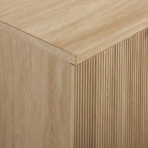 Coastal Oak Fluted Sideboard, Minimalist Wood Storage Cabinet