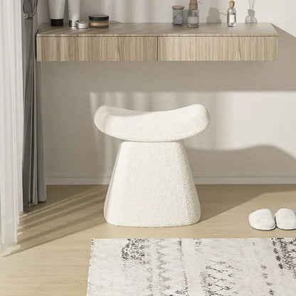 White Vanity Stool - Fluffy Lamb Wool Makeup Chair