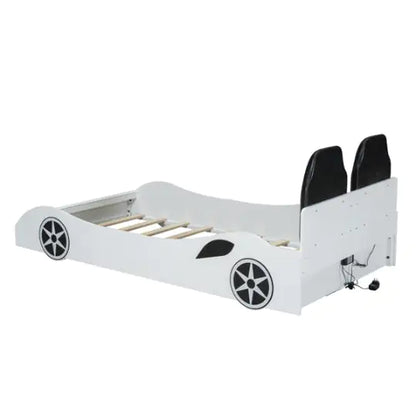 LED Race Car Bed, Twin Platform Bed with Upholstered Headboard
