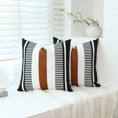 Set of 2 Black Faux Leather Pillow Covers 24x24"