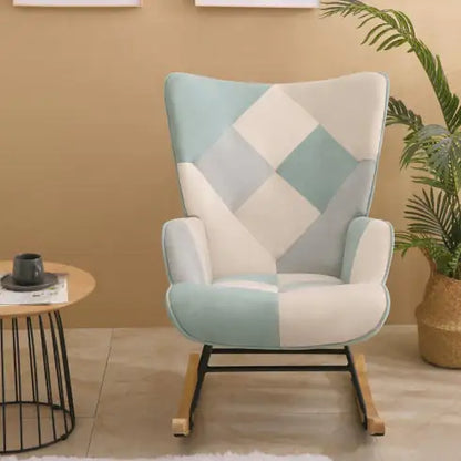 Patchwork Chair - Rocking Chair for Baby Nursery with Wood Legs