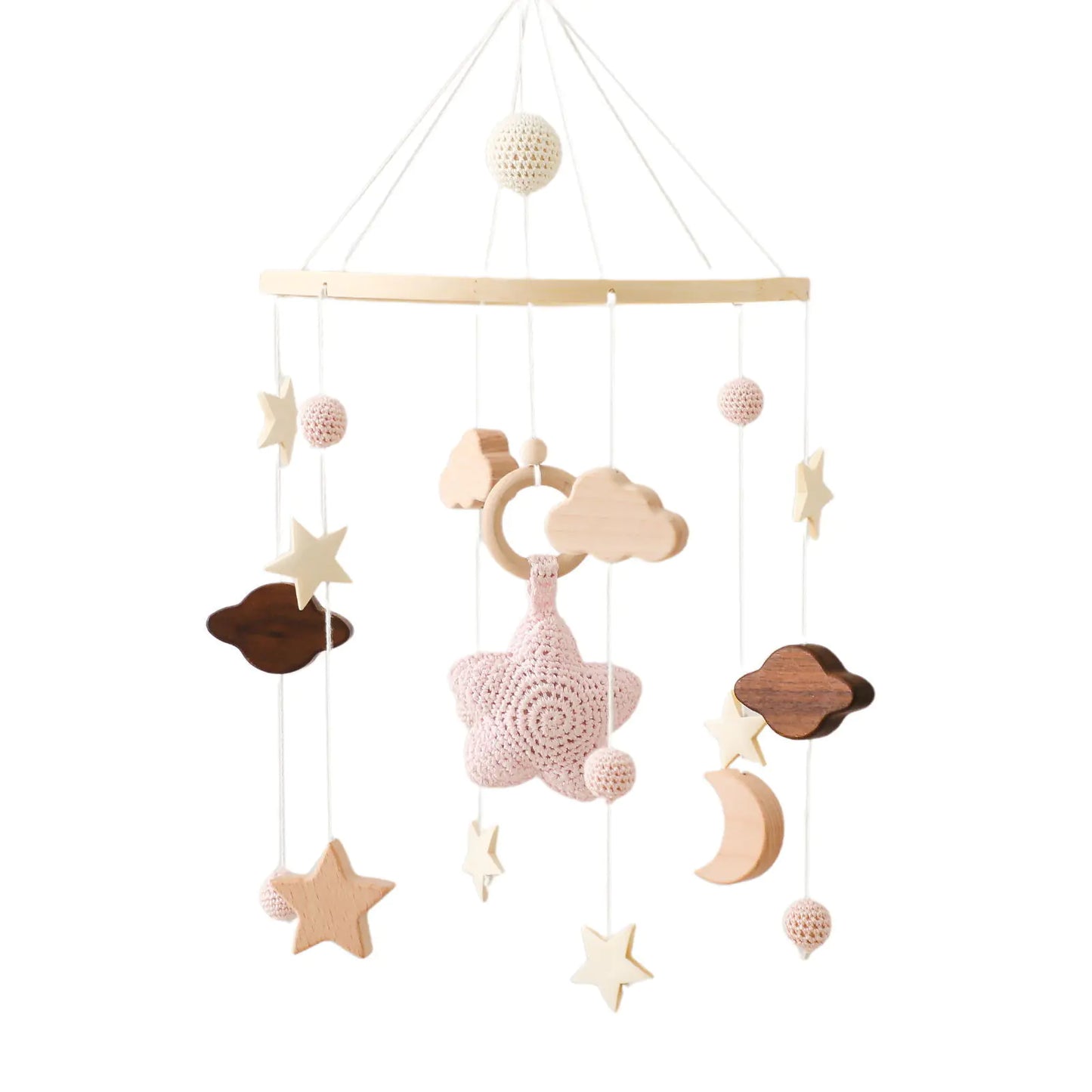 Wooden Star Moon Cloud Cot Charm Mobile
