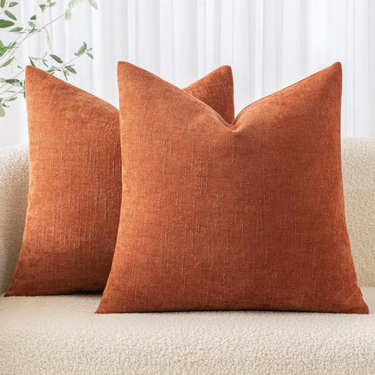 MIULEE Pack of 2 Decorative Throw Pillow Covers Soft Chenille Throw Pillows Solid Textured Cushion Covers for Couch Sofa Bedroom Living Room 18x18 Inch Burnt Orange