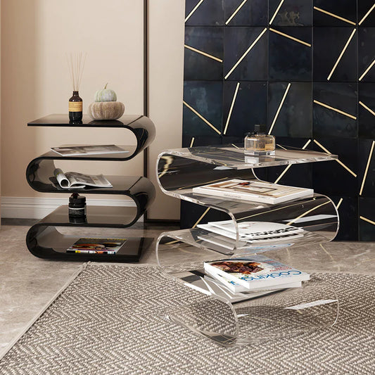 Transparent Side Table with Magazine Rack