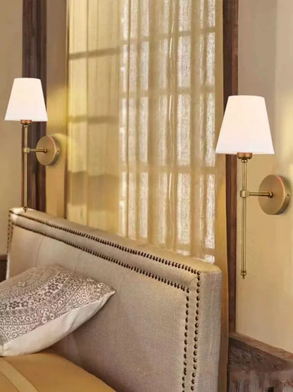 Set of 2 Black Wall Lights with White Fabric Shade – Wall Sconces