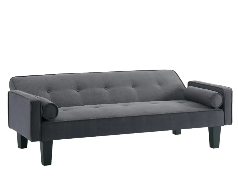 Dark Grey Tufted Fabric Loveseat Sofa with Pillows