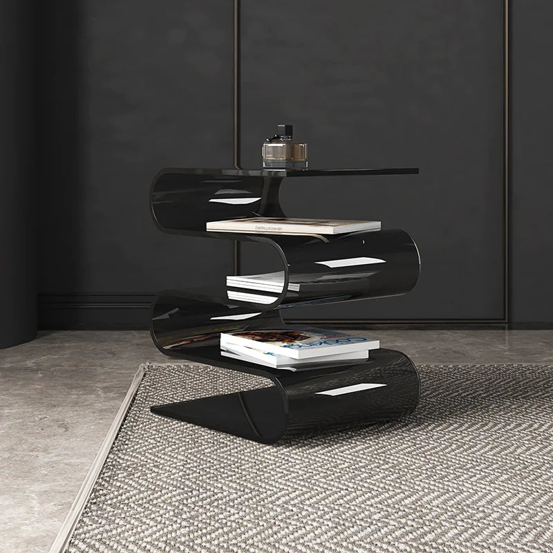 Transparent Side Table with Magazine Rack