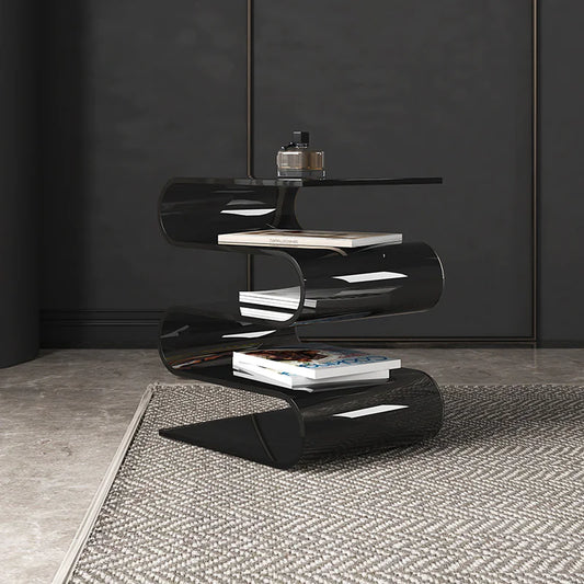 Transparent Side Table with Magazine Rack
