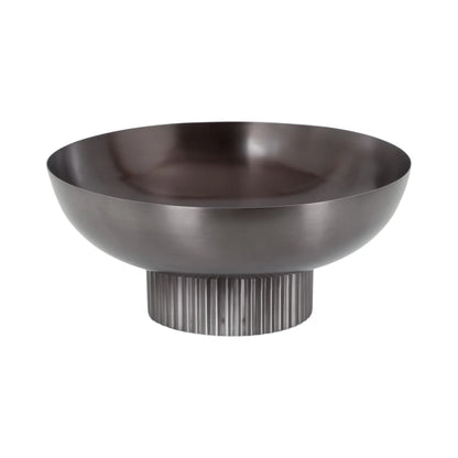 Ribbed Gunmetal Decorative Metal Bowl – 12”