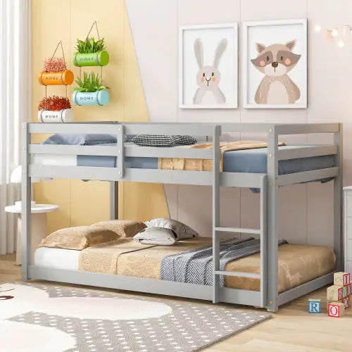 Twin Over Twin Wooden Bunk Bed in Grey