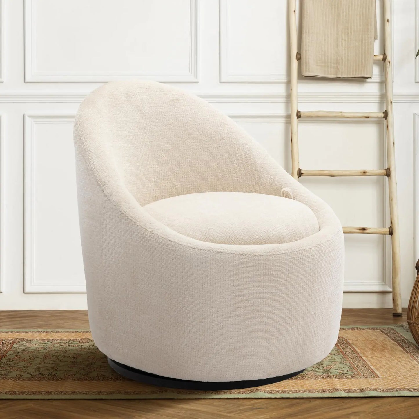 Modern Upholstered Swivel Barrel Chair, Set of 2 White Accent Chairs