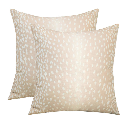 Set of 2 Antelope Pillow Covers 24x24 Inch… Beige and White