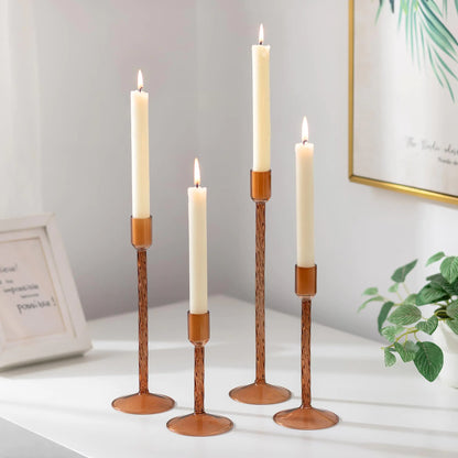 Set of 4 Tall Taper Holders - Brown Candlestick Holders