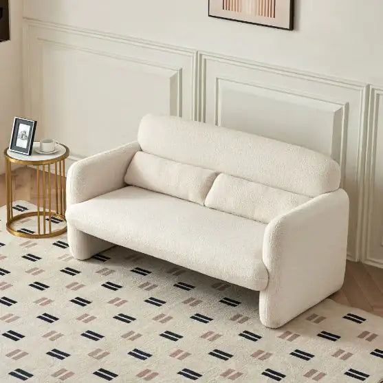 Beige Sofa - Sherpa Small Sofa with Support Pillows