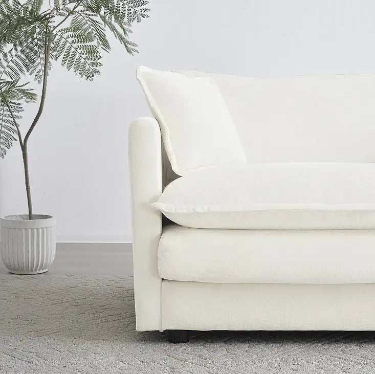 Modern White Fabric Loveseat Sofa with 4 Pillows