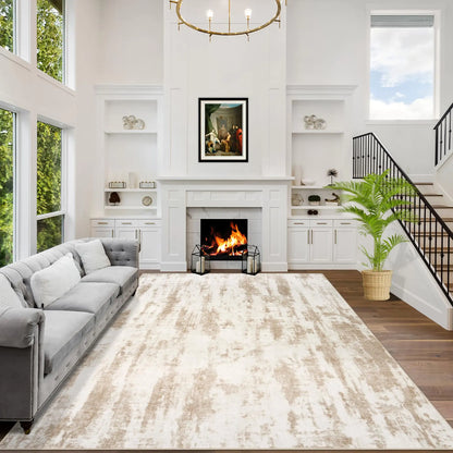 4x6 Anti Skid Rug - Neutral Washable Abstract Rug for Living Room