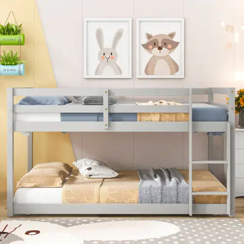 Twin Bed Frame - Grey Bed for Kids  Bedroom - Twin Bunk Bed