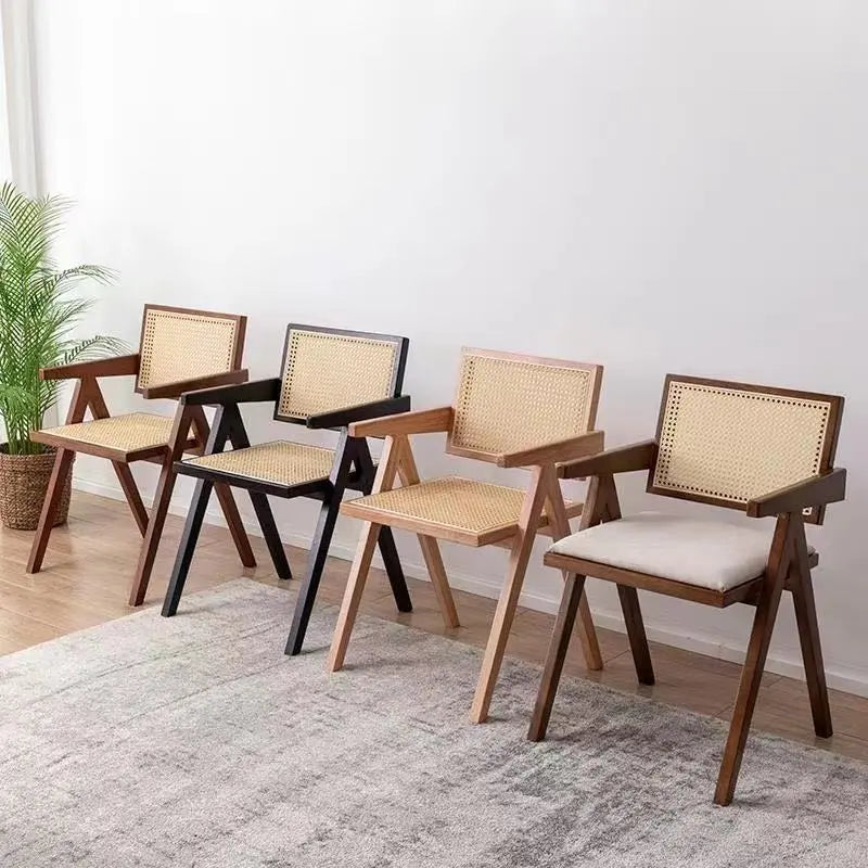 Modern Handwoven Rattan Chair, Solid Wood Chair, Japandi Decor