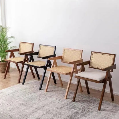 Modern Handwoven Rattan Chair, Solid Wood Chair, Japandi Decor