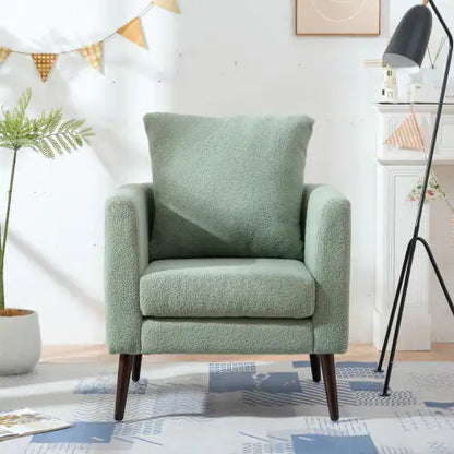 Green Teddy Fabric Armchair, Modern Accent Chair with Lumbar Pillow