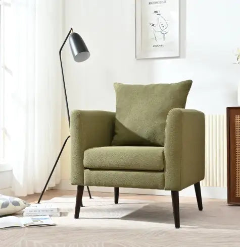Olive Green Wool Accent Chair, Upholstered Modern Armchair