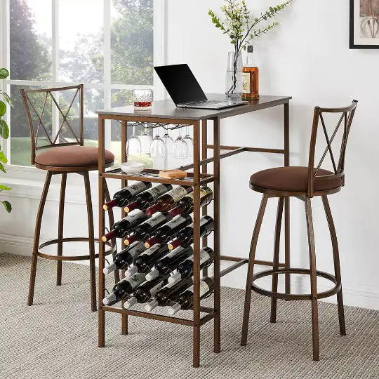 Retro Brown 3-Piece Bar Table Set with Stools