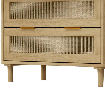 Modern 3 Drawer Rattan Storage Cabinet, Oak Bedroom Dresser