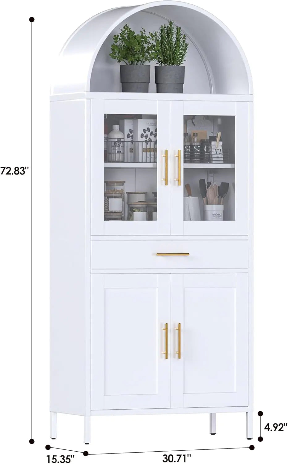 White Tall Metal Arched Display Cabinet