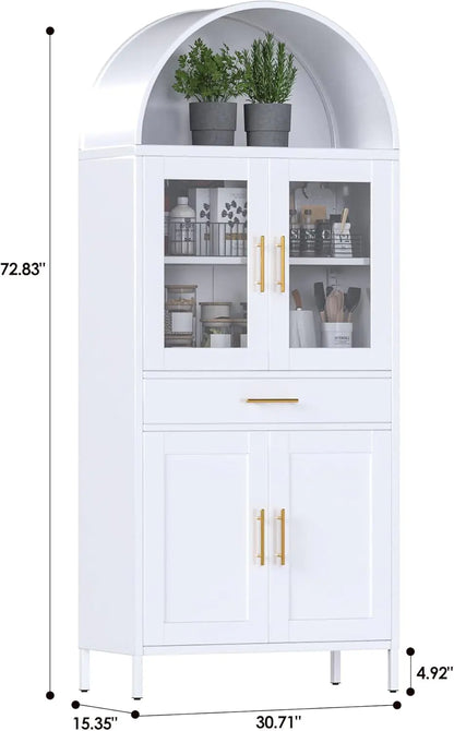 White Tall Metal Arched Display Cabinet
